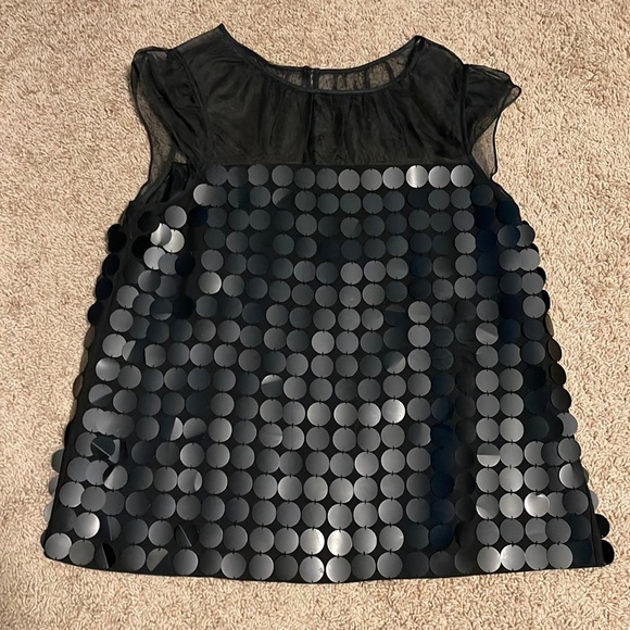Club Monaco matte sequinned too with mesh puffed sleeves - Picture 1 of 5